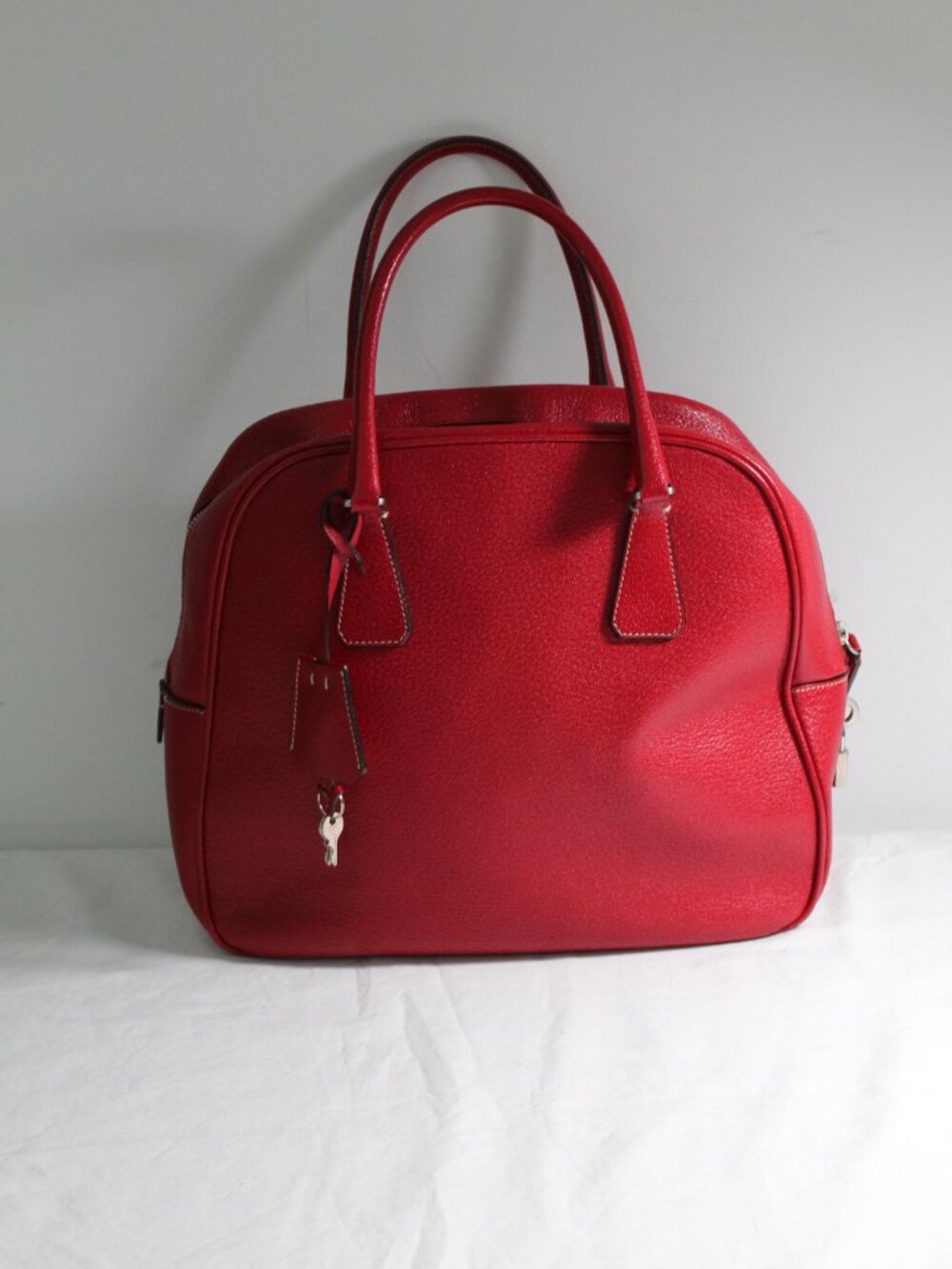 Prada Triangle Logo Leather Satchel Zip Dual Top Handles Shoulder Bag Promenade